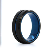 Black Tungsten with Blue Stripe Center Band