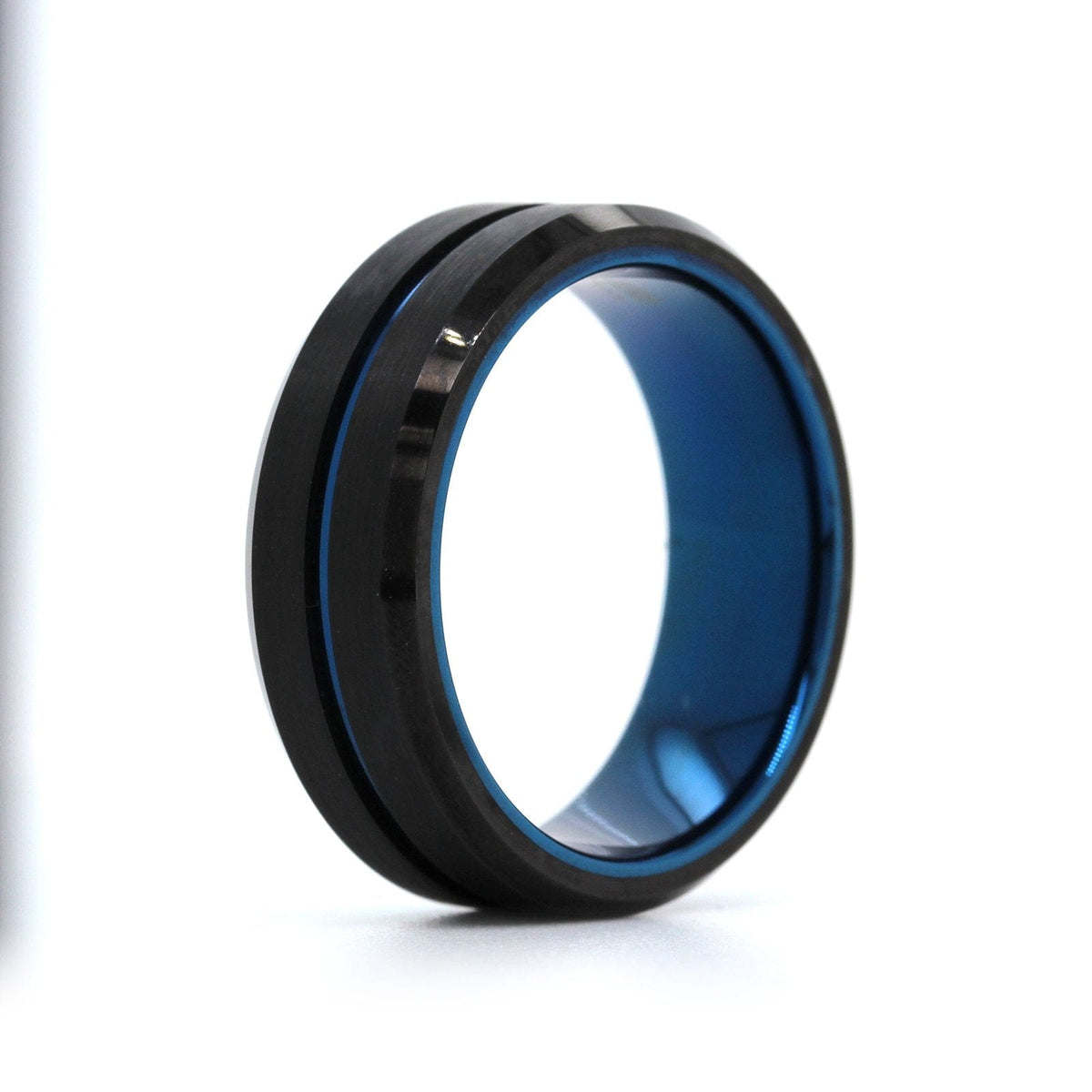 Black Tungsten with Blue Stripe Center Band
