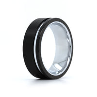 Black Tungsten with White Tungsten Stripe Band