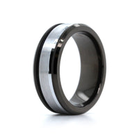 Black Tungsten with White Tungsten Center Band