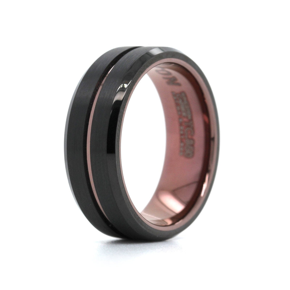 Black Tungsten with Brown Tungsten Stripe Band