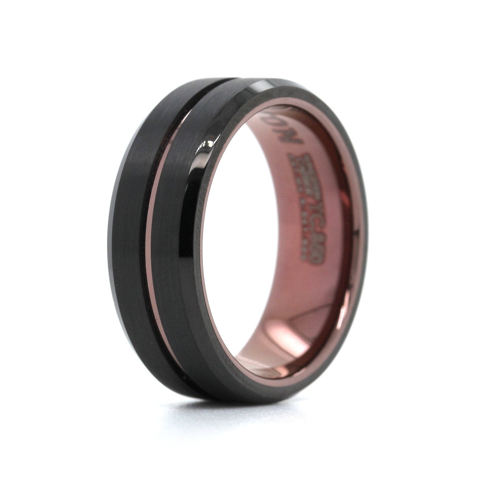 Black Tungsten with Brown Tungsten Stripe Band