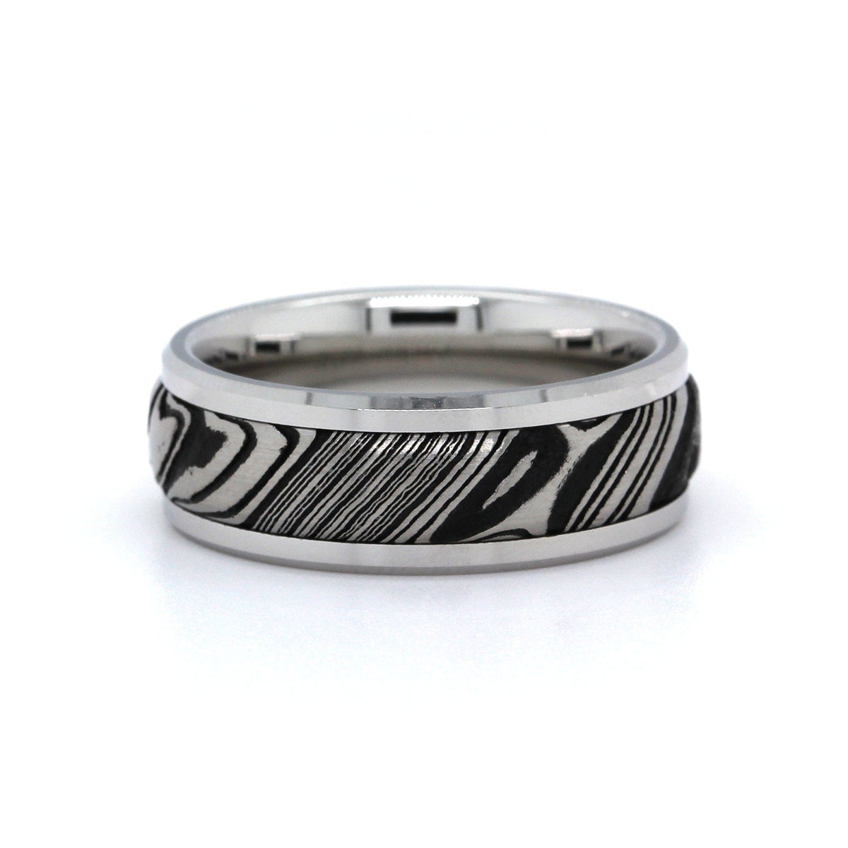 White Tungsten and Damascus Steel Band