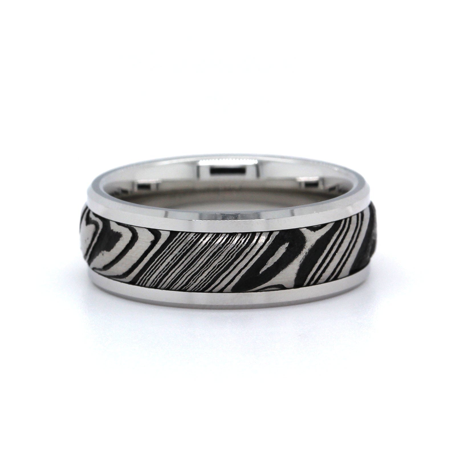 White Tungsten and Damascus Steel Band