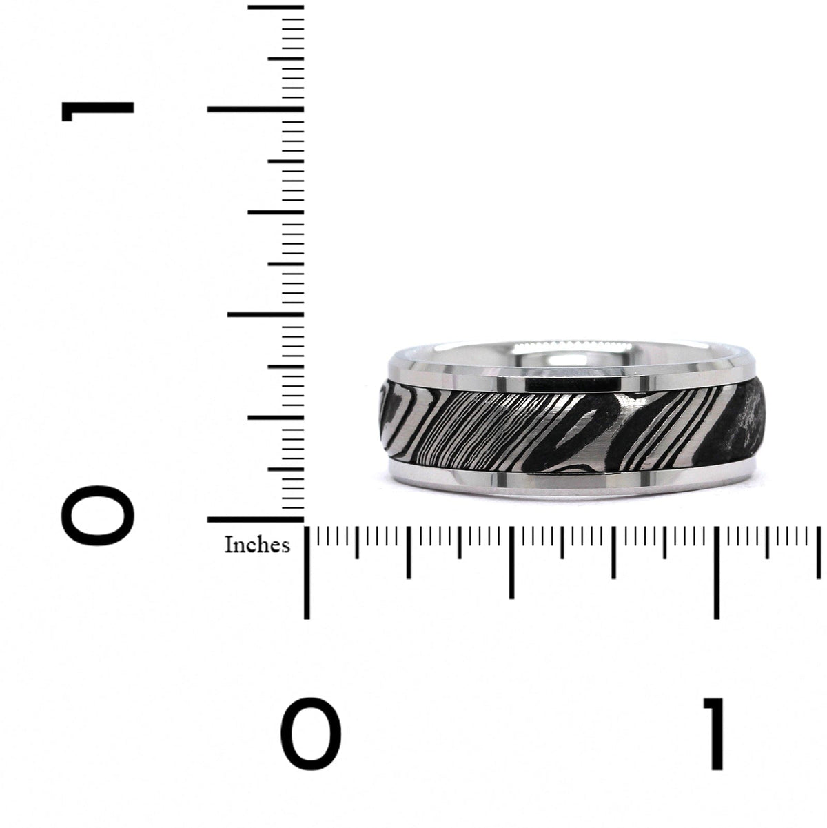 White Tungsten and Damascus Steel Band