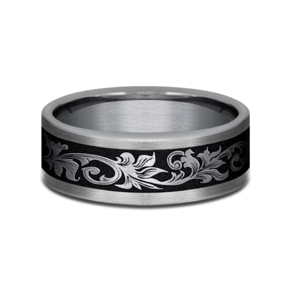 Grey Tantalum Vintage Script Design Band, Tantalum, Long's Jewelers
