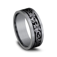 Grey Tantalum Vintage Script Design Band, Tantalum, Long's Jewelers