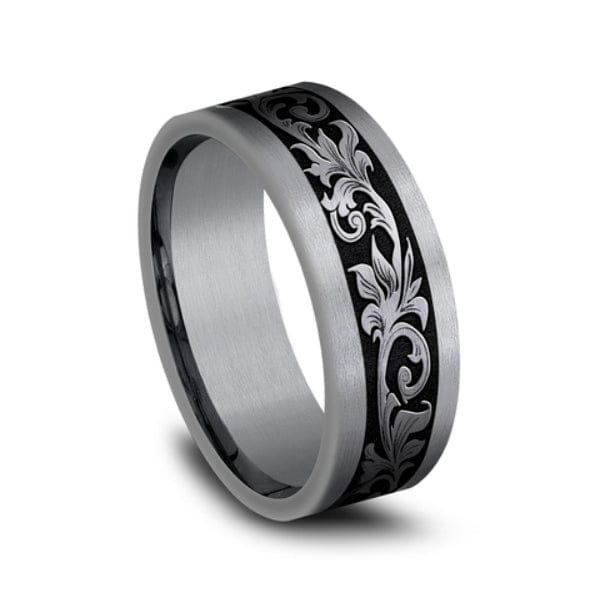 Grey Tantalum Vintage Script Design Band, Tantalum, Long's Jewelers