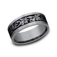Grey Tantalum Vintage Script Design Band, Tantalum, Long's Jewelers