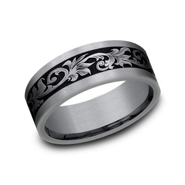 Grey Tantalum Vintage Script Design Band, Tantalum, Long's Jewelers