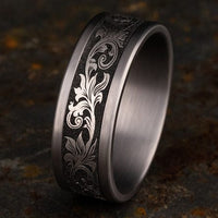 Grey Tantalum Vintage Script Design Band, Tantalum, Long's Jewelers