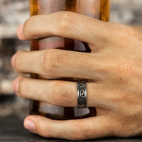 Grey Tantalum Vintage Script Design Band, Tantalum, Long's Jewelers