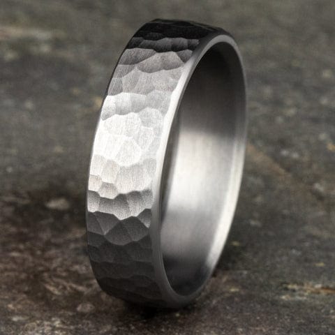 Grey Tantalum Satin Hammered Finish Band, Tantalum, Long's Jewelers