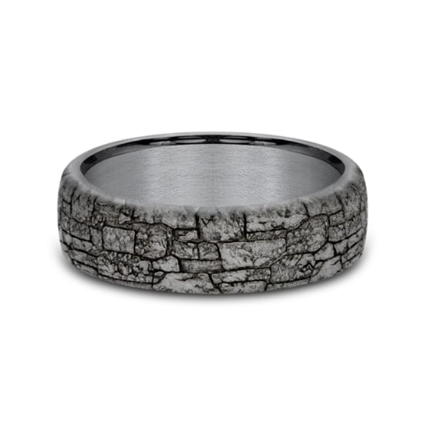 Grey Tantalum Stone Wall Design Band, Tantalum, Long's Jewelers