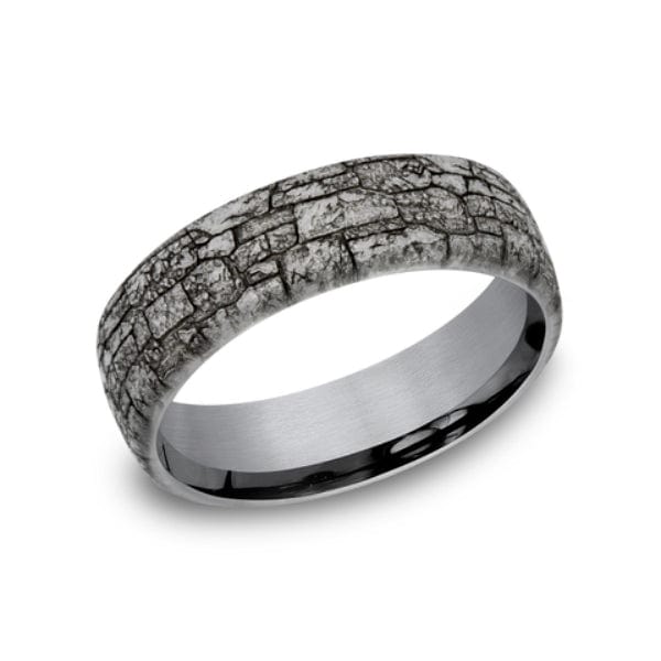 Grey Tantalum Stone Wall Design Band, Tantalum, Long's Jewelers