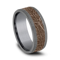 14K Rose Gold Feather Design Center Grey Tantalum Edge Band, Tantalum and 14k rose gold, Long's Jewelers