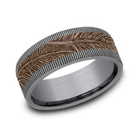 14K Rose Gold Feather Design Center Grey Tantalum Edge Band, Tantalum and 14k rose gold, Long's Jewelers