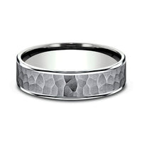 Grey Tantalum Hammered Center 14K White Gold Edge Band, Tantalum and 14k white gold, Long's Jewelers