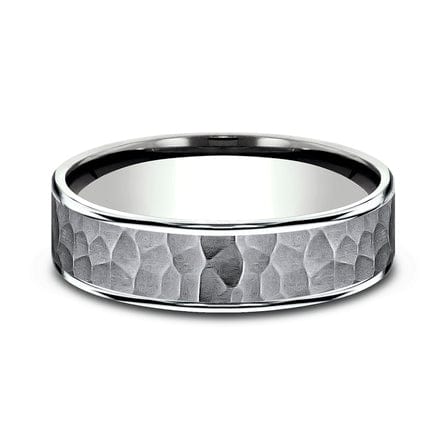 Grey Tantalum Hammered Center 14K White Gold Edge Band, Tantalum and 14k white gold, Long's Jewelers
