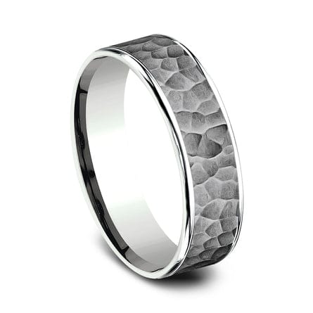 Grey Tantalum Hammered Center 14K White Gold Edge Band, Tantalum and 14k white gold, Long's Jewelers