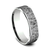Grey Tantalum Hammered Center 14K White Gold Edge Band, Tantalum and 14k white gold, Long's Jewelers