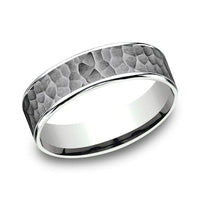 Grey Tantalum Hammered Center 14K White Gold Edge Band, Tantalum and 14k white gold, Long's Jewelers