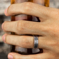 Grey Tantalum Hammered Center 14K White Gold Edge Band, Tantalum and 14k white gold, Long's Jewelers