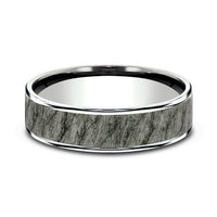 Grey Tantalum Lava Rock Center 14K White Gold Edge Band, Tantalum and 14k white gold, Long's Jewelers