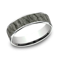 Grey Tantalum Lava Rock Center 14K White Gold Edge Band, Tantalum and 14k white gold, Long's Jewelers