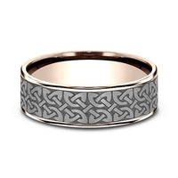 Grey Tantalum Quaternary Knot Center 14K Rose Gold Edge Band, Tantalum and 14k rose gold, Long's Jewelers