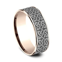 Grey Tantalum Quaternary Knot Center 14K Rose Gold Edge Band, Tantalum and 14k rose gold, Long's Jewelers