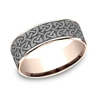 Grey Tantalum Quaternary Knot Center 14K Rose Gold Edge Band, Tantalum and 14k rose gold, Long's Jewelers