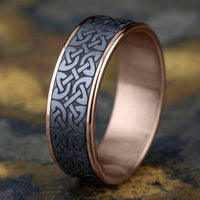 Grey Tantalum Quaternary Knot Center 14K Rose Gold Edge Band, Tantalum and 14k rose gold, Long's Jewelers
