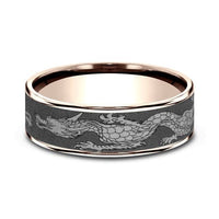 Tantalum Dragon Design Center 14K Rose Gold Edge Band, Tantalum and 14k rose gold, Long's Jewelers