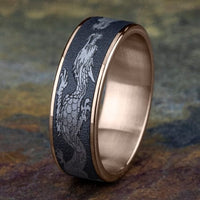 Tantalum Dragon Design Center 14K Rose Gold Edge Band, Tantalum and 14k rose gold, Long's Jewelers