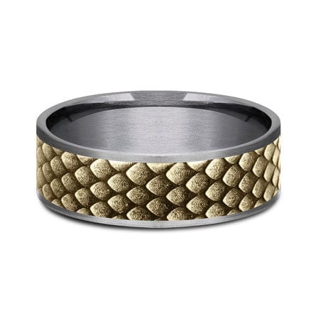 14K Yellow Gold Dragon Scale Center Grey Tantalum Edge Band, Tantalum and 14k yellow gold, Long's Jewelers