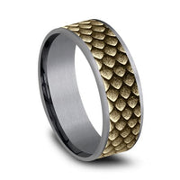 14K Yellow Gold Dragon Scale Center Grey Tantalum Edge Band, Tantalum and 14k yellow gold, Long's Jewelers