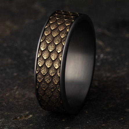 14K Yellow Gold Dragon Scale Center Grey Tantalum Edge Band, Tantalum and 14k yellow gold, Long's Jewelers