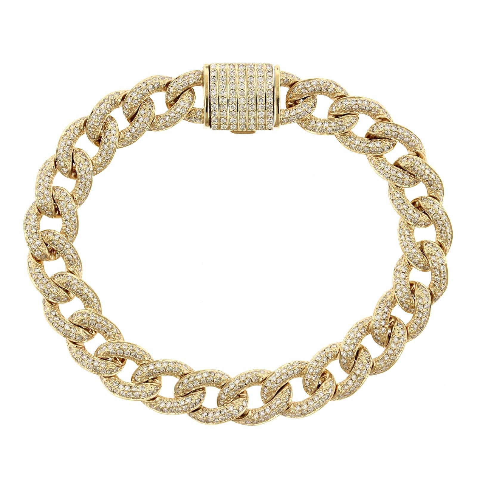 14K Yellow Gold Cuban Link Diamond Bracelet