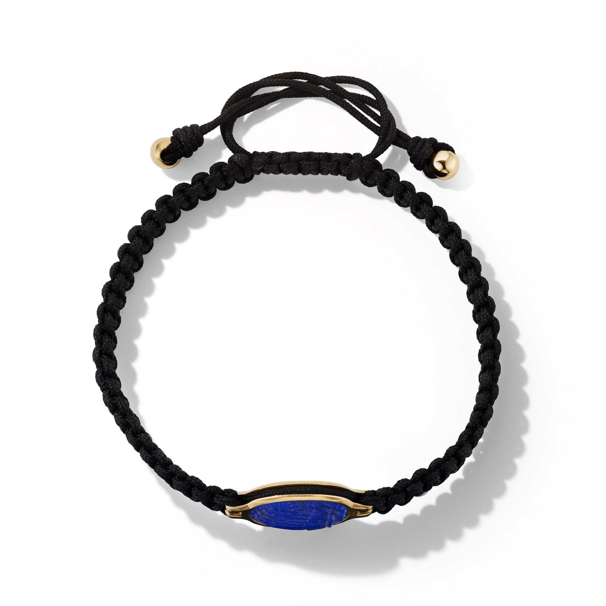 Cairo Scarab Black Nylon Woven Bracelet with Lapis and 18K Yellow Gold