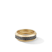 Beveled Two Row Band Ring in 18K Yellow Gold with Pavé Black Diamonds