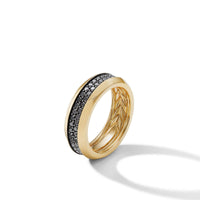 Beveled Two Row Band Ring in 18K Yellow Gold with Pavé Black Diamonds