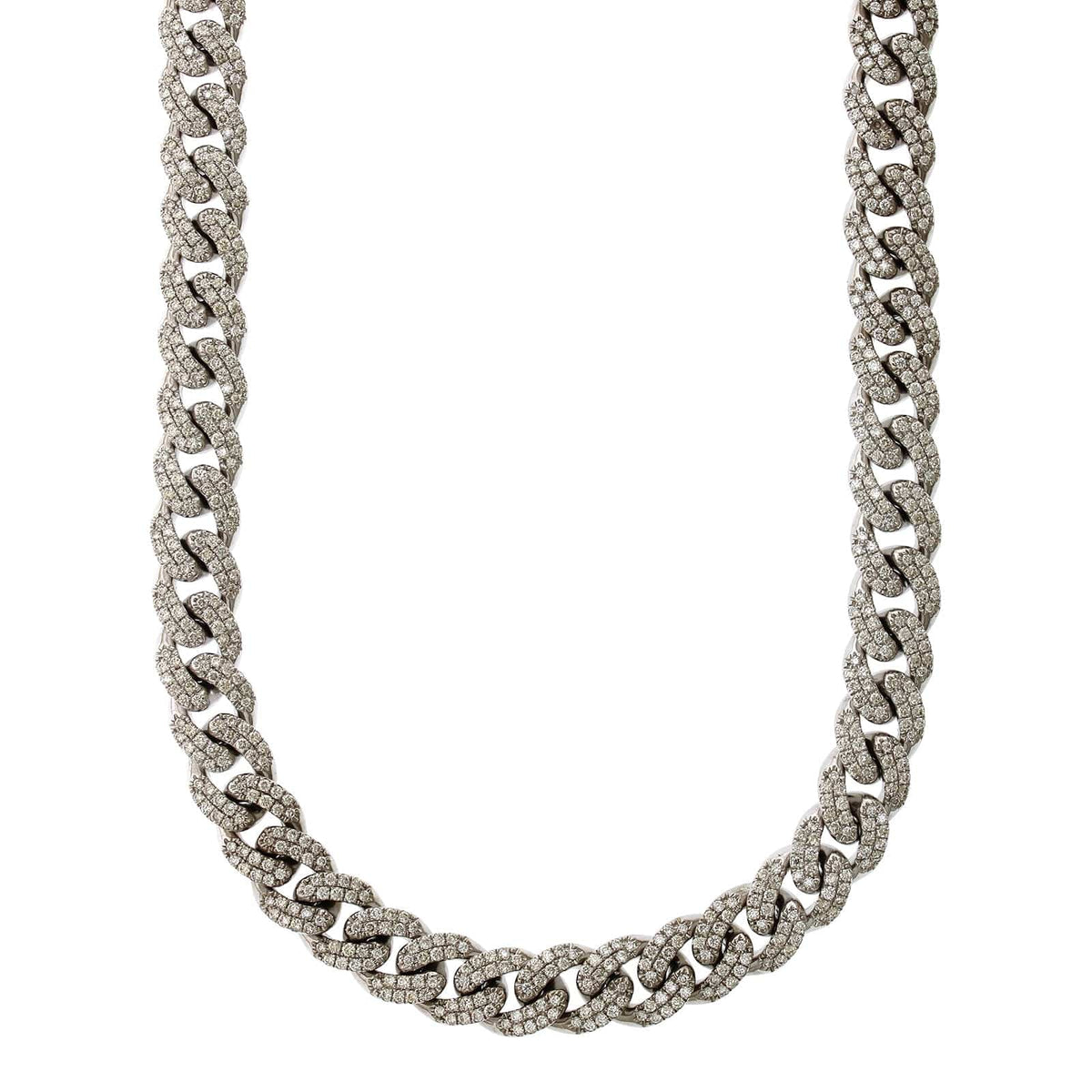 14K White Gold Pave Diamond Curb Chain