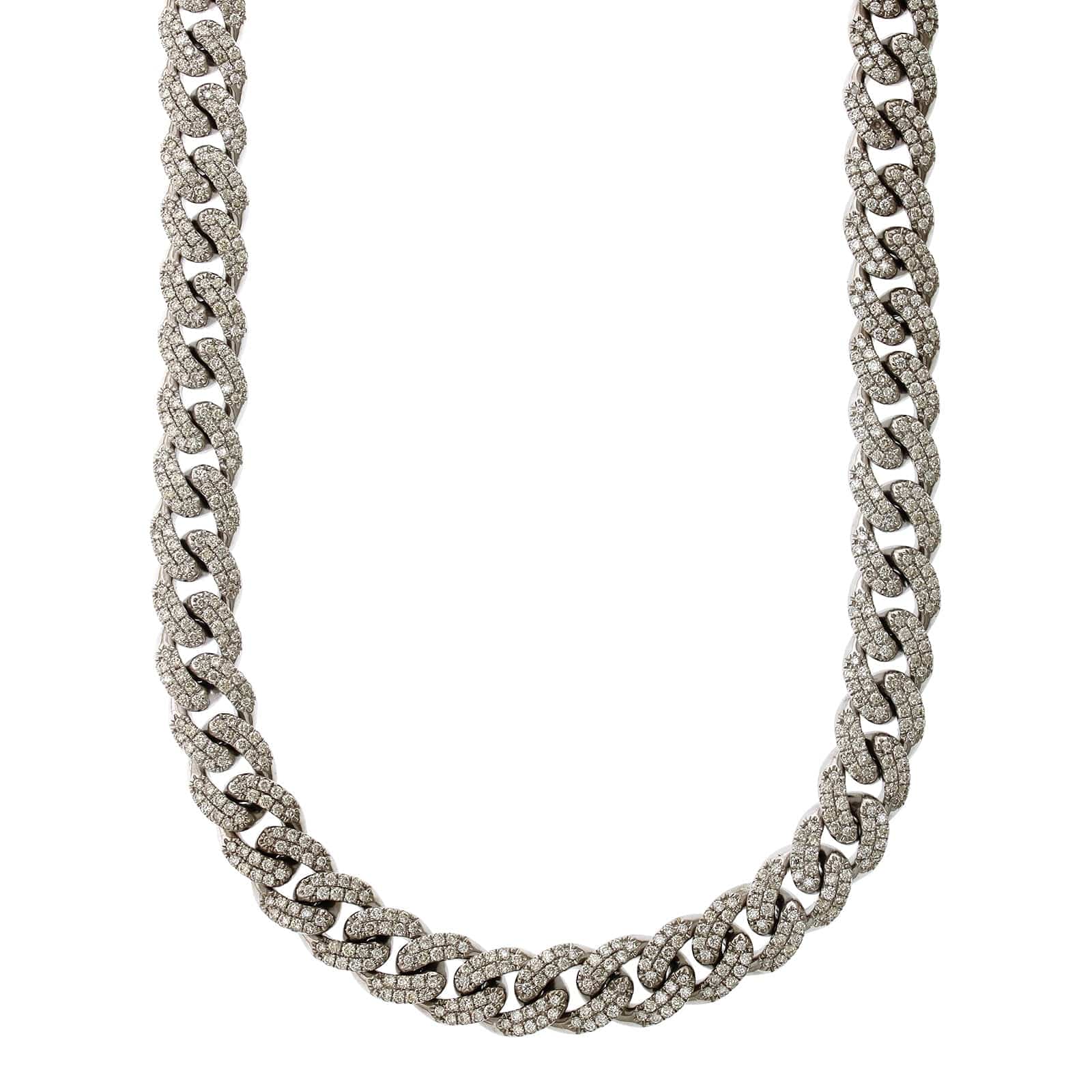 14K White Gold Pave Diamond Curb Chain