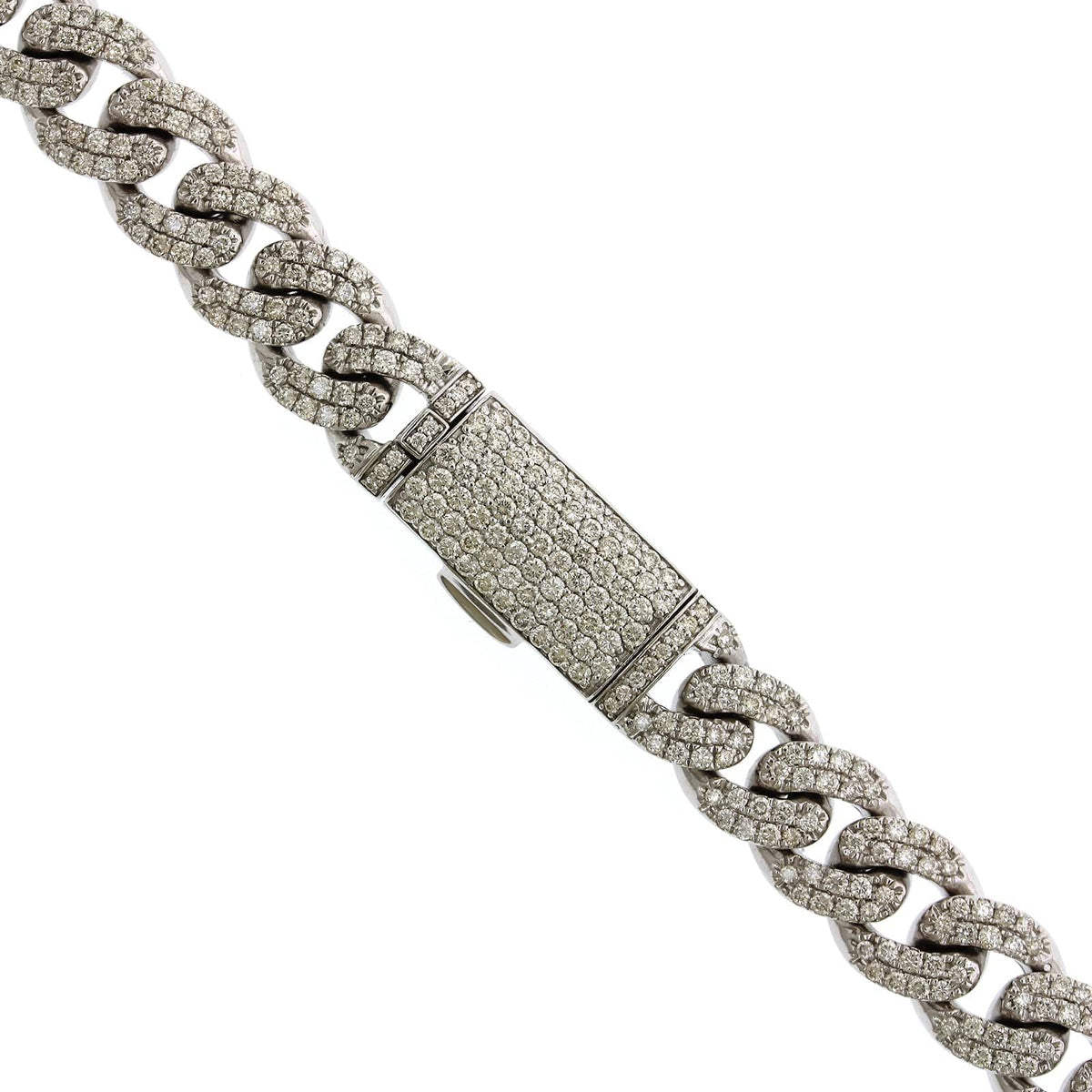 14K White Gold Pave Diamond Curb Chain