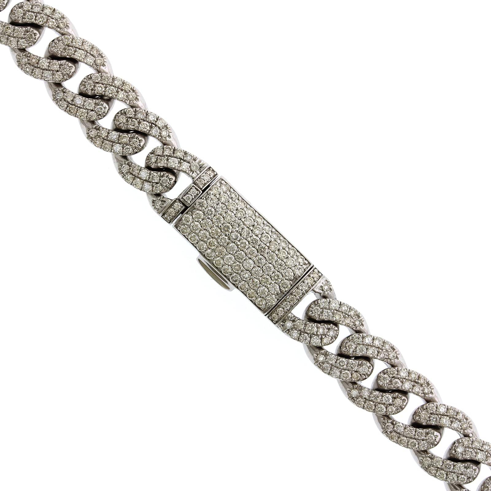14K White Gold Pave Diamond Curb Chain