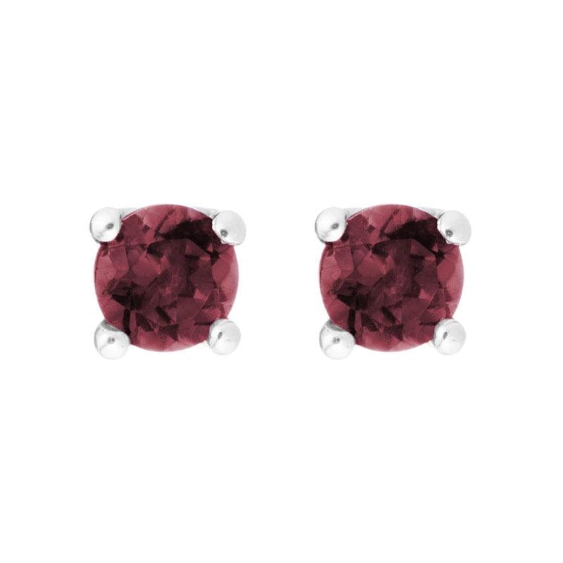 14K White Gold Round Garnet Stud Earrings