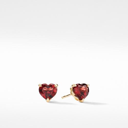 Heart Stud Earrings in 18K Yellow Gold with Garnet