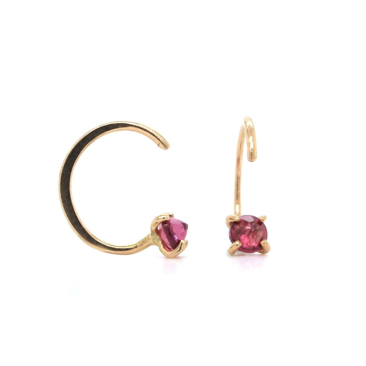 14K Yellow Gold Rhodolite Garnet Hug Hoop Earrings