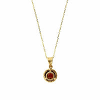 14K Yellow Gold Round Garnet Diamond Halo Necklace